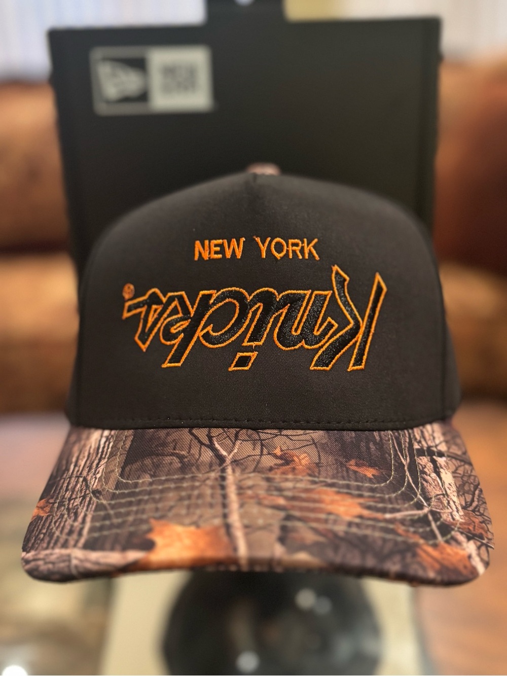 New York Knicks Real Tree Camo SnapBack Hat With Inverted Knicks logo